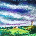 Castle Hill in the Distance, Hudersfield-13 by 13, Fibre Pen on water colour paper.