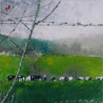 Tisbury country side view of local cows in a line in Oil Paint