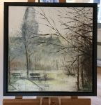 Salisbury Cathedral in the morning mist, Oil on Canvas with palette-knife.